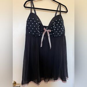 Cacique Black Lingerie with Pink Accents, Polka Dots, & Adjustable Straps 26/28